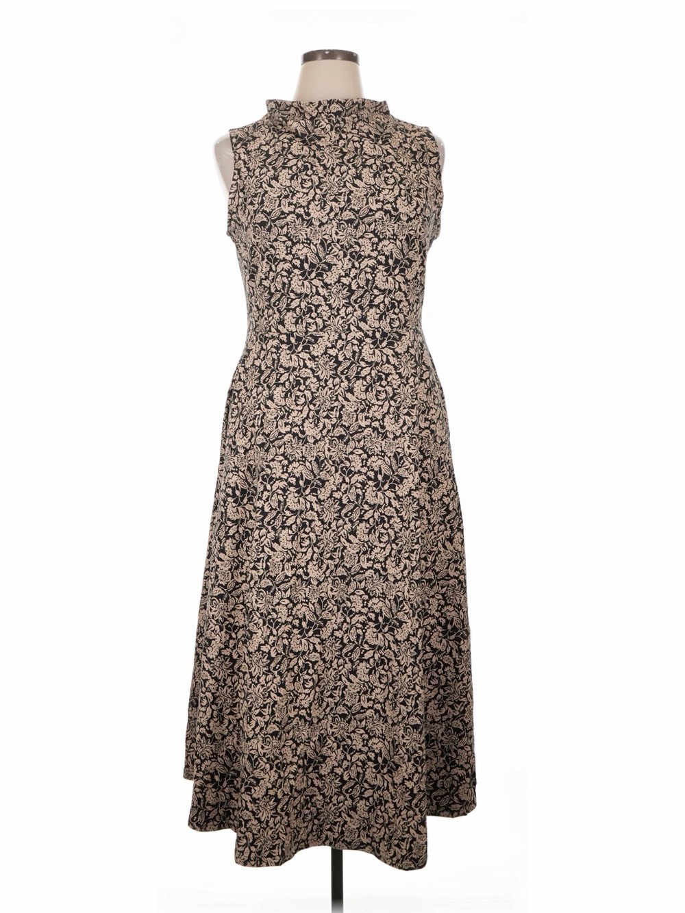 Pact Organic Cotton Sleeveless Floral Midi Dress in Black and Cream XL